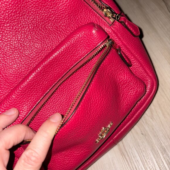 Red Pebbled Genuine Leather Coach Mini Backpack - Picture 4 of 10